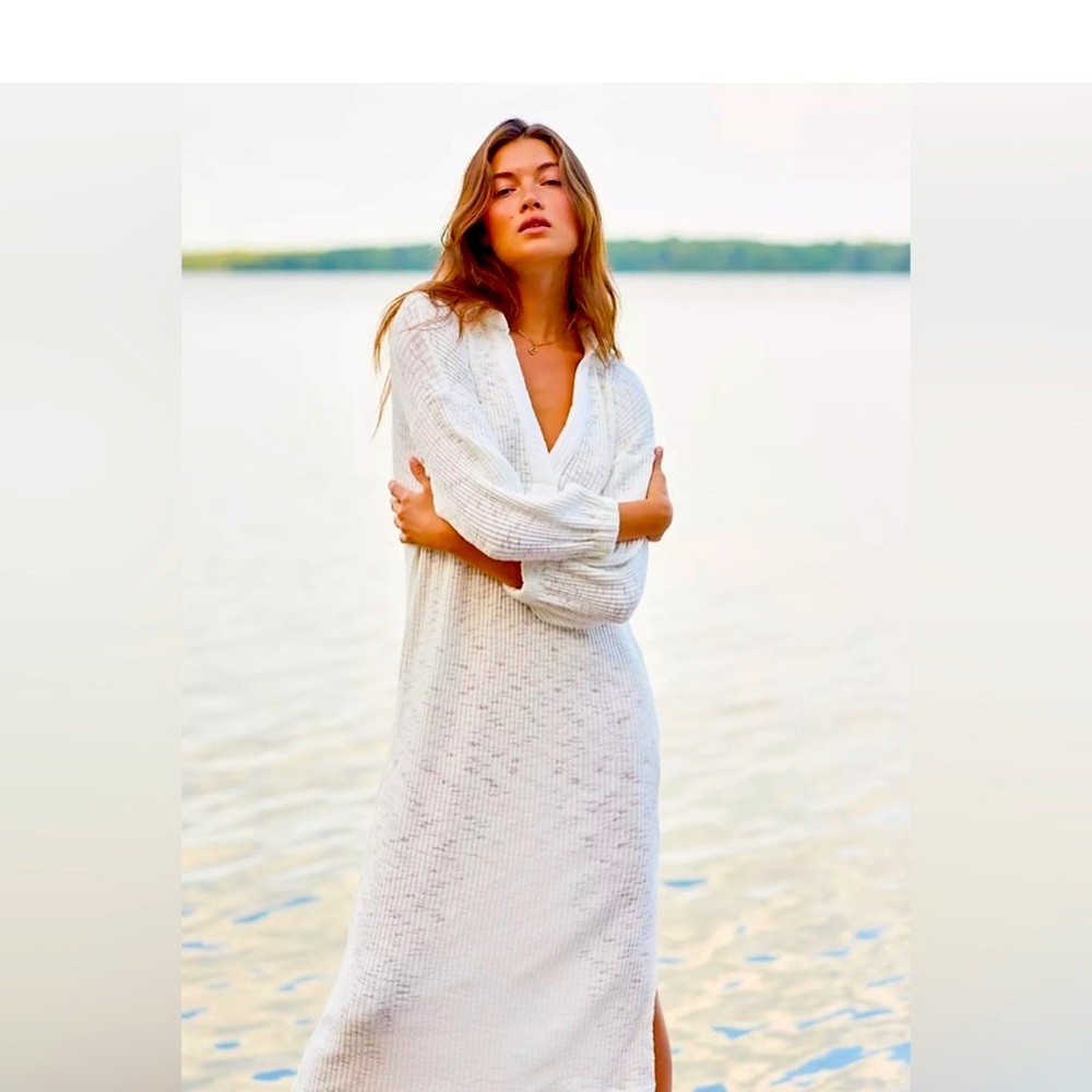 Free People Beach Pacific Maxi Dress Knit Sweater White Womens Size M
